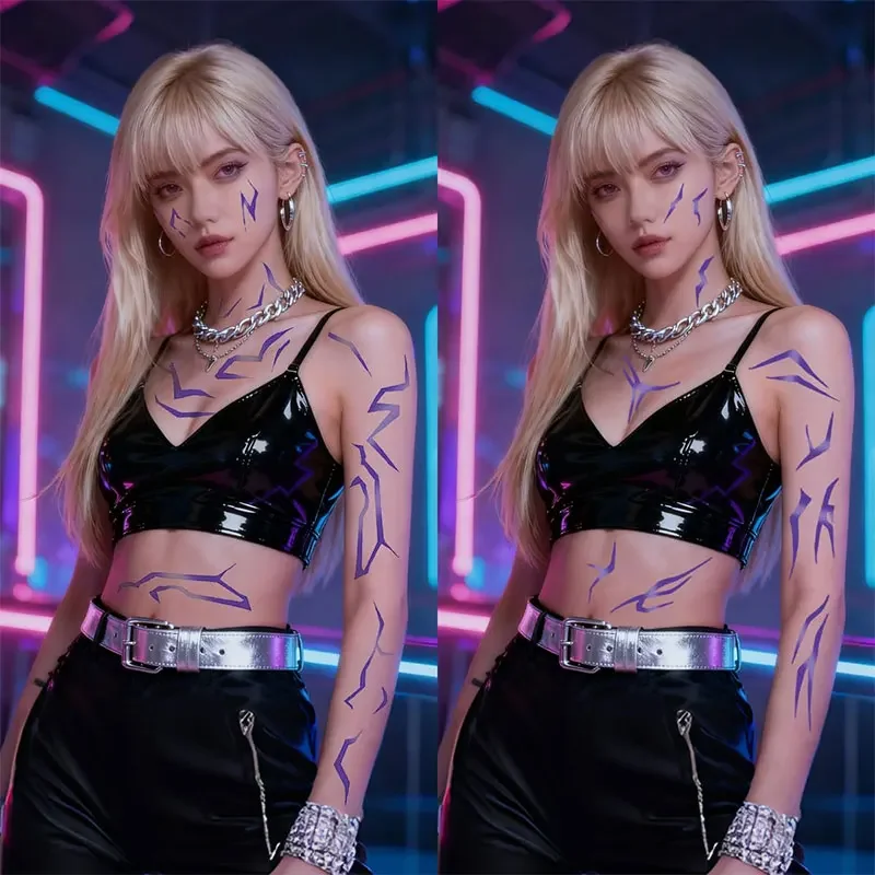 4pcs Fake Tat Stickers Purple Demon Energy Pattern Temporary Tattoos For DIY Cosplay Birthday Party Halloween Accessories
