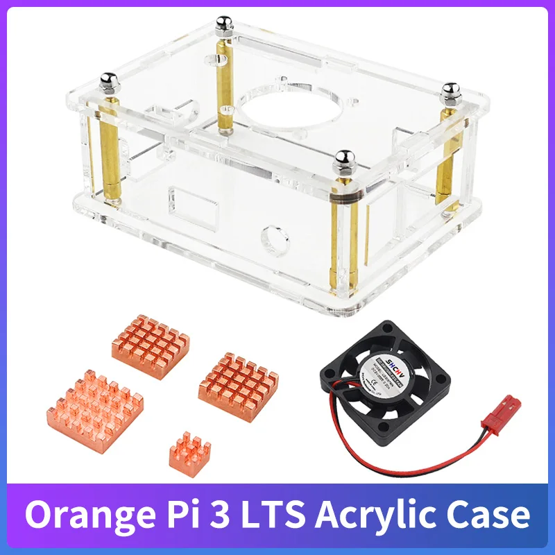 Carcasa acrílica para naranja Pi 3 LTS tranparente, carcasa transparente, ventilador de refrigeración opcional, disipadores de calor, Kit de funda naranja Pi 3 LTS