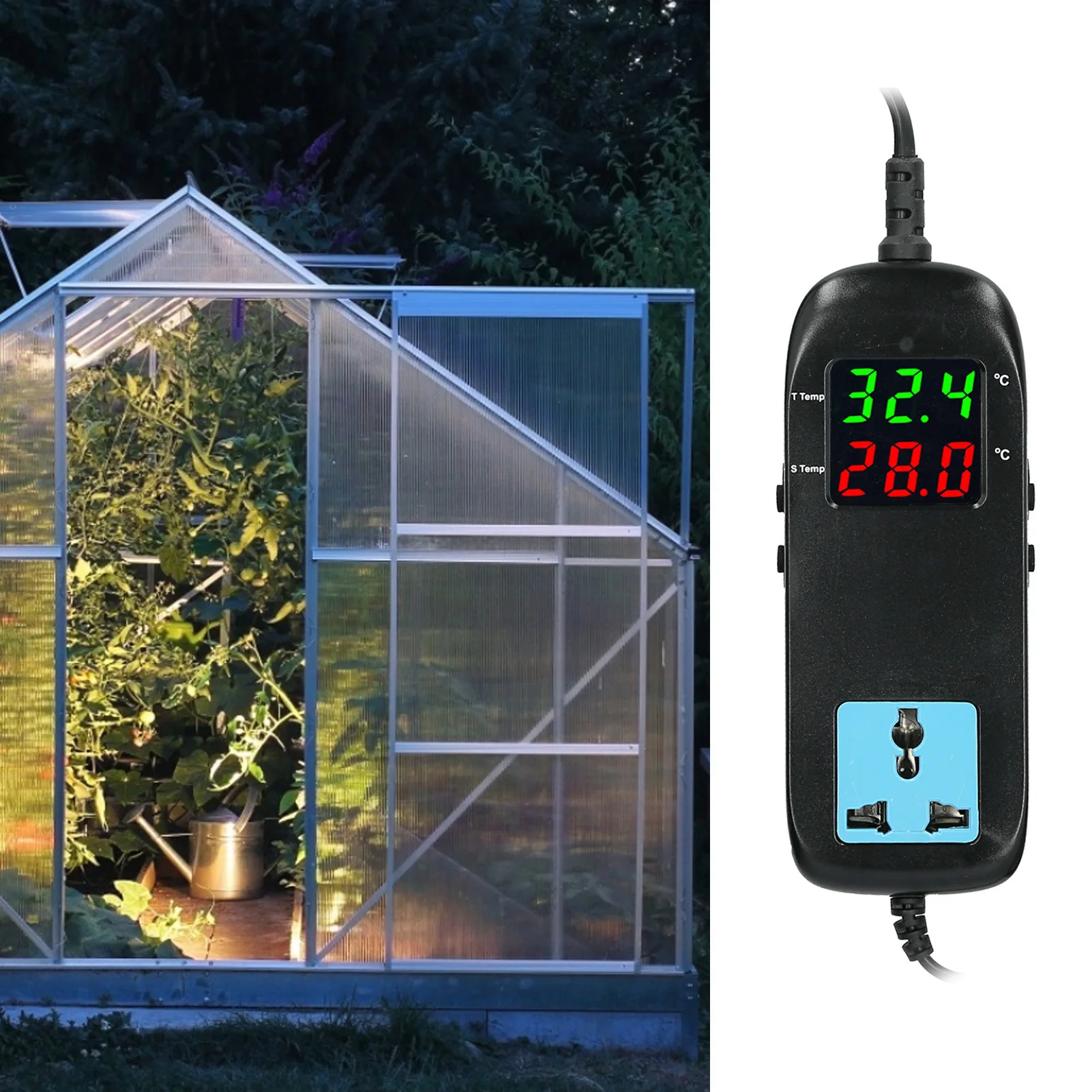 

Electronic Thermostat Temperature Controller Dual LED Display With Power Cord For Plant Greenhouses EU AC90V‑250V