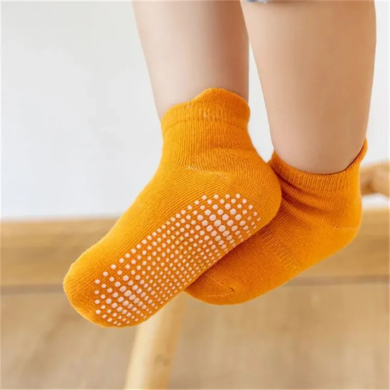 6Pairs/Lot Kids Girl Boy Solid Color Sport Children's Anti Slip Boat Socks For Boys Girls Floor Socks Autumn Spring 0-7Years Old