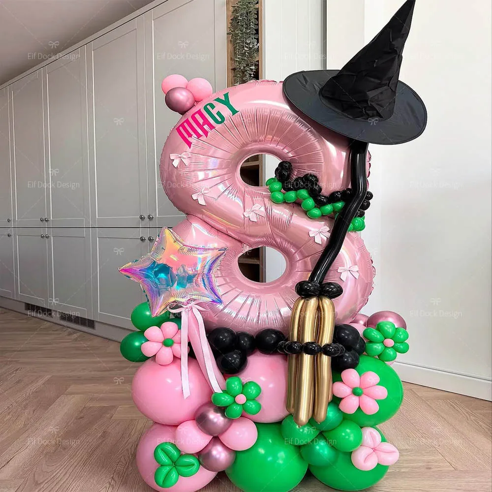 55pcs Wicked Themd Birthday Party Decoration Magic Witch Balloon 40inch Pink Number Balloon Boys Girls Birthday Gifts Shower