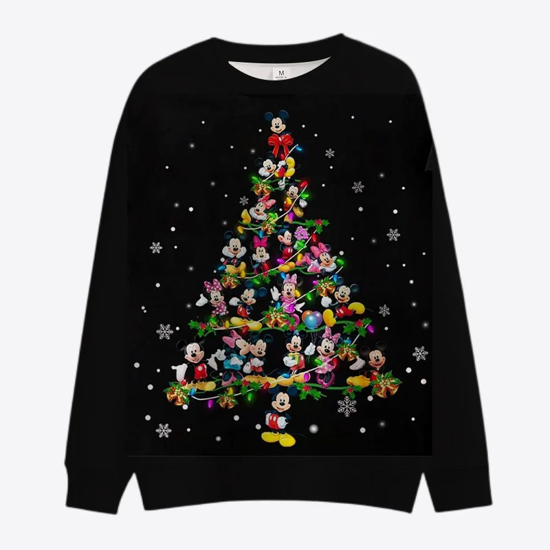 New Merry Christmas Disney Mickey and Minnie Fall Harajuku Crew Neck Denim Casual Women's Long Sleeve Sweatshirt Ladies Top