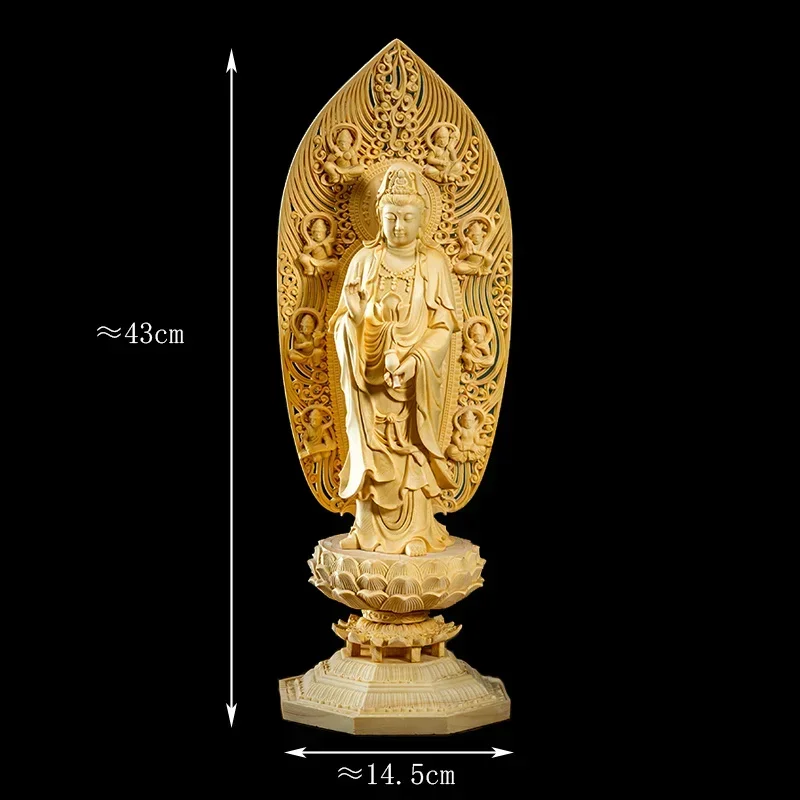 43cm Solid wood large Guanyin statue Modern art hand-carved Chinese Buddha Statue Home Feng Shui Decoration Statue