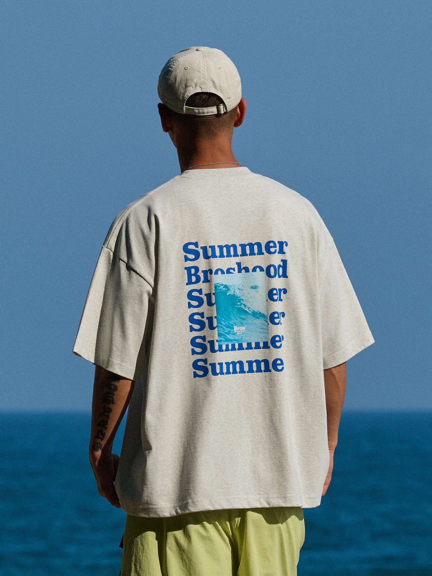 Broshood Loose Fit Casual Summer Short Sleeve round Neck T-Shirt Wave Direct Spray Print Japanese Style Top for Youth