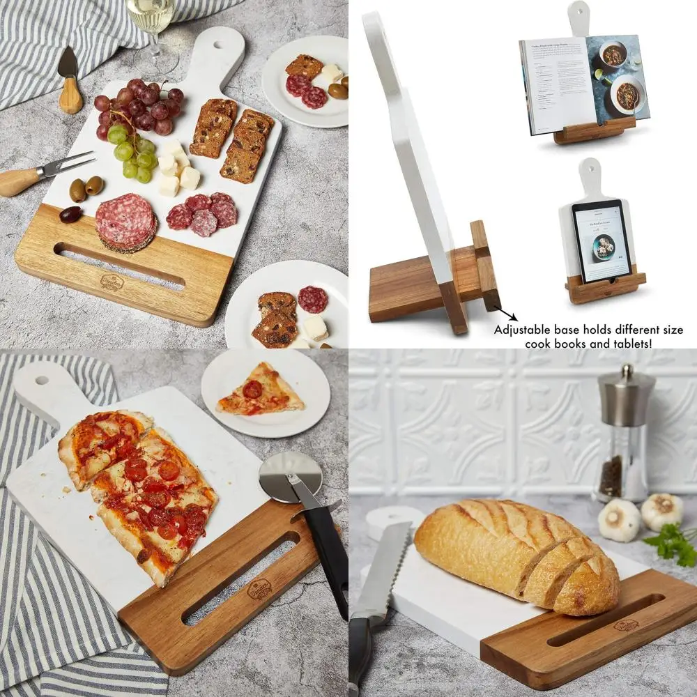 

Innovative Cookbook Stand - White Marble Serving Board - Perfect Gift for Moms, Grandmas, Weddings, and Home Warmings