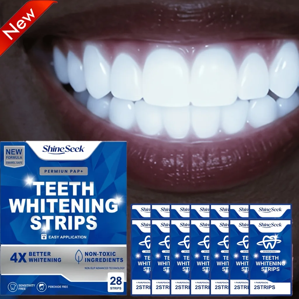 Upgrade New 14Pairs/28Strips 4X Brightening Teeth Strips Portable Pack No Sensitivity No Irritation Teeth Whitening Strips