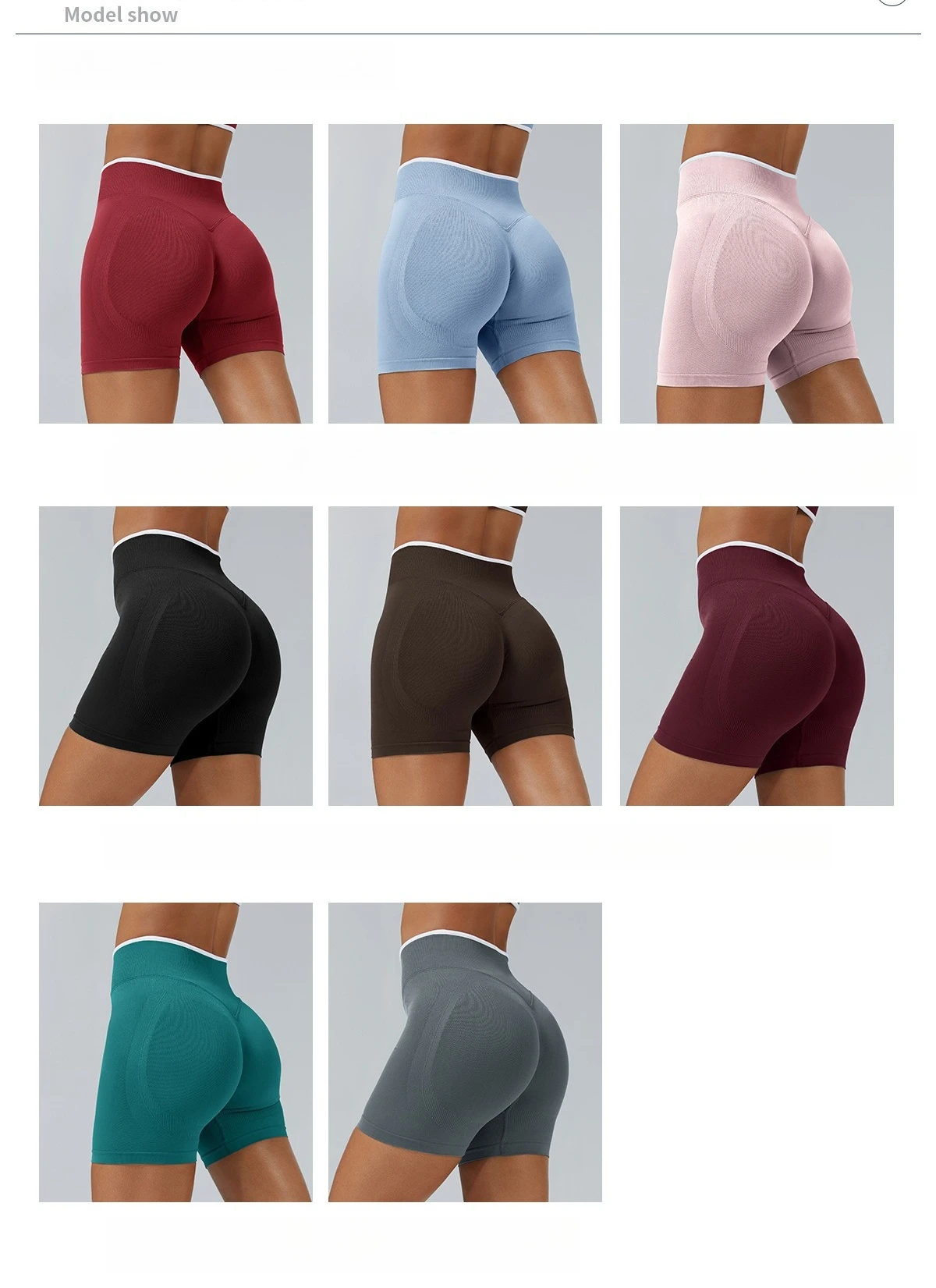 Nahtlose Gym-Sportshorts für Damen mit Farbblockierung, hochelastisch, eng, hohe Taille, Hüftheben, Yogahose, Laufsport-Shorts – Detail 4