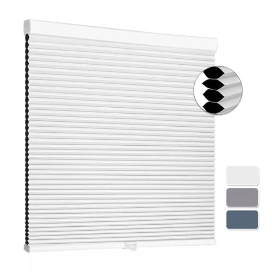 

Cellular Shades Blackout Blinds Cordless Honeycomb Window Shades for Bedroom, Blinds for Window and Door, Home and Office, Whit