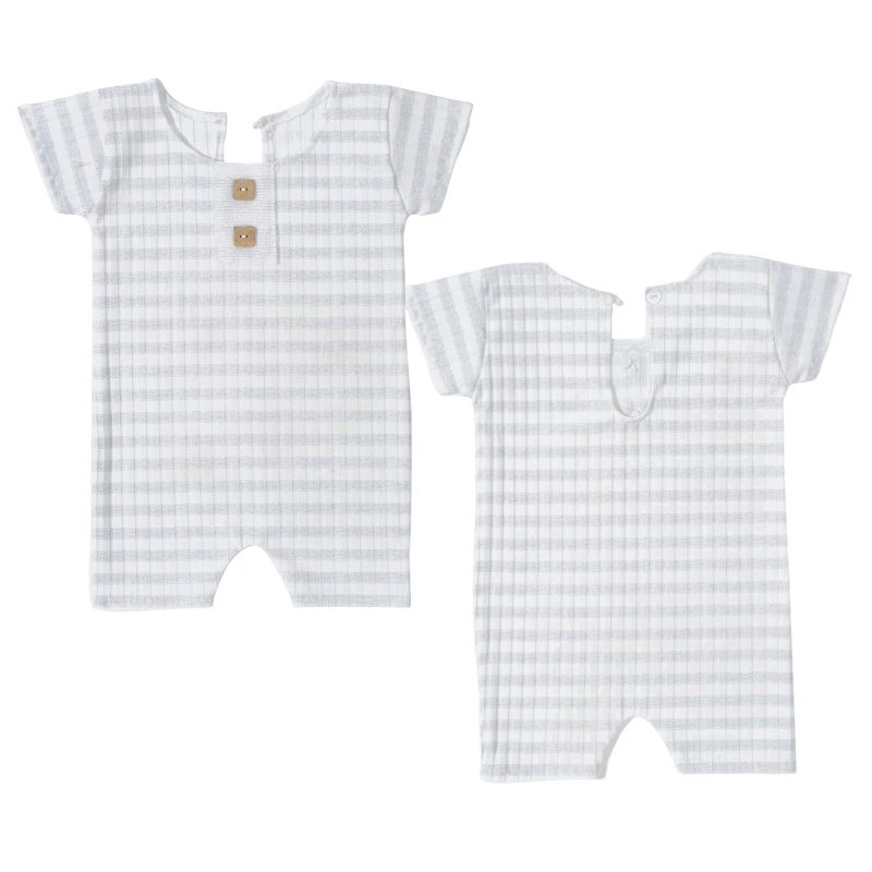 

Newborn Baby Photography Props Short Sleeve Rompers Striped Print Buttons Round Neck Infant Jumpsuit Onesie Costume