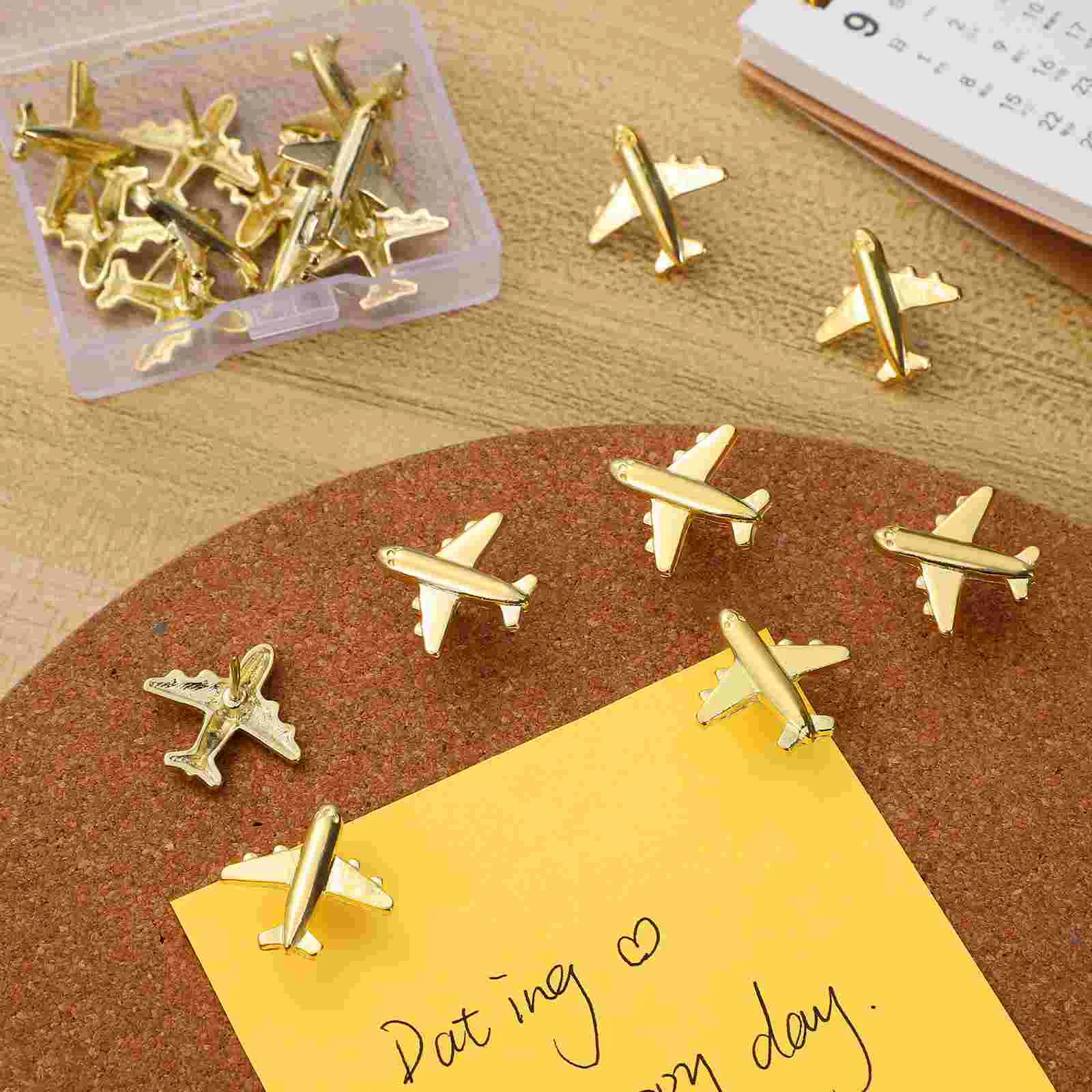 24 Pcs Thumbtack Airplane Metal Push Pin Bulletin Board Tacks H-nail Golden Cute