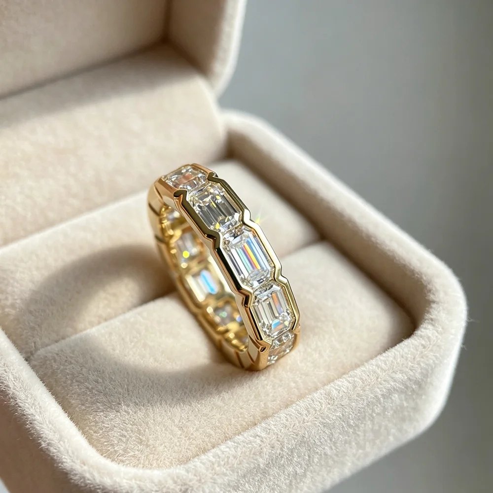 Emerald Cut Moissanite Eternity Band Ring - 925 Sterling Silver