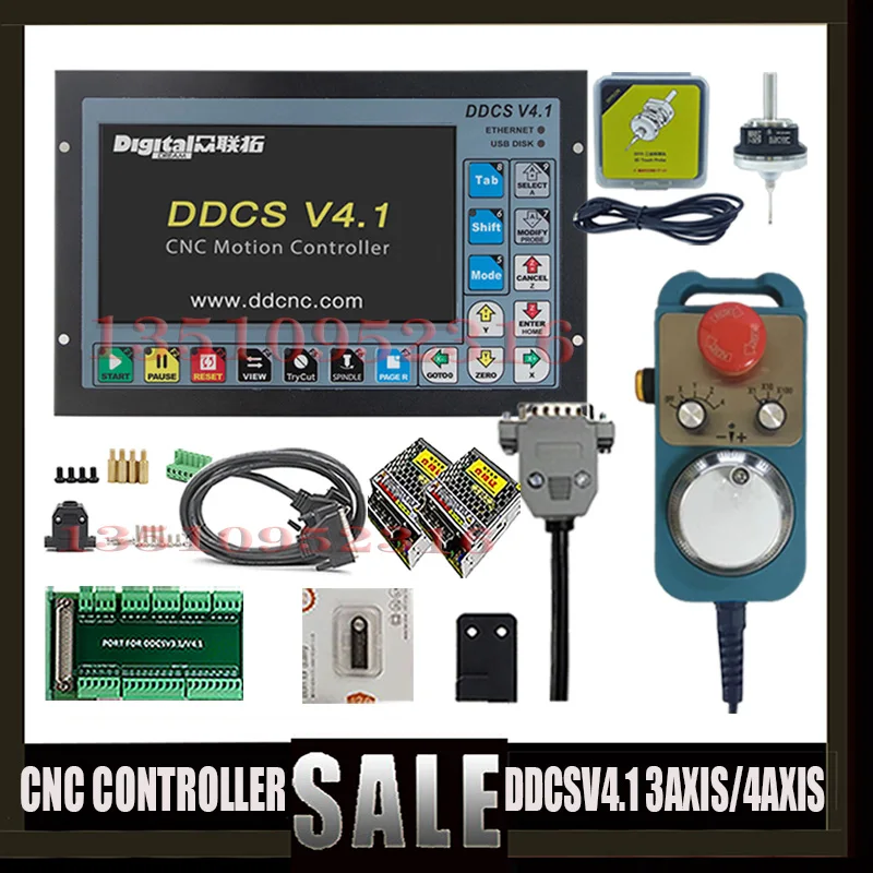 New product, DDCSV4.1 3/4 axis G code CNC offline controller kit 3D probe, emergency stop handwheel mpg, superior to DDCSV3.1