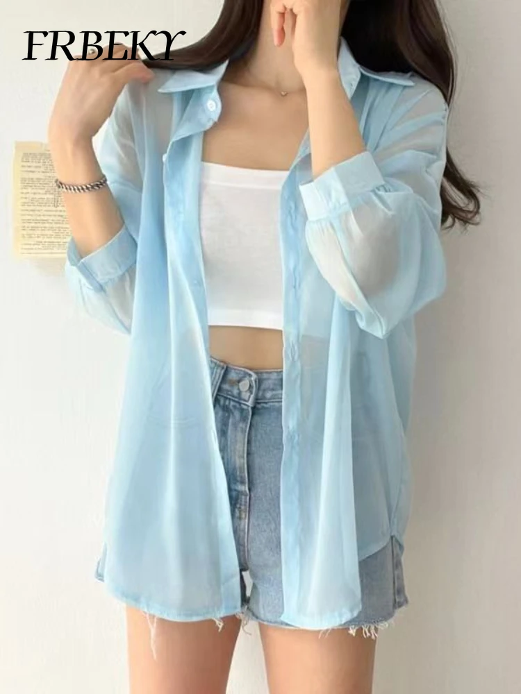 Summer New Basic Korean Temperament Long-sleeved Thin Section Shirt Solid Color Jacket Women Tops Fashion Shirts & Blouses