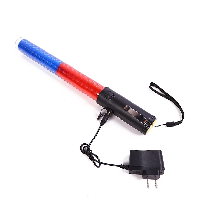 36CM Red Blue Rechargeable LED Flashing Warning Road Traffic Baton