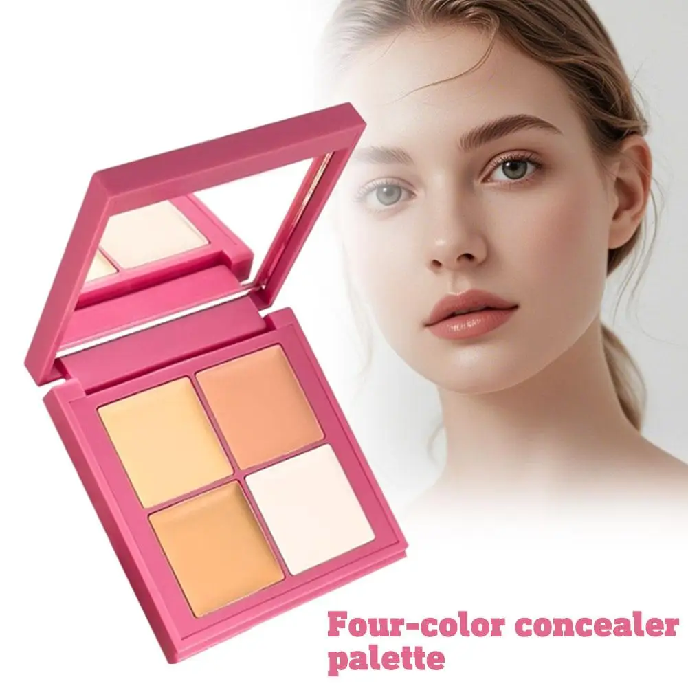 Vierfarbige Concealer-Palette, Tear Gap-Flecken, Augenringe, aufhellende Abdeckung, mattes Finish, kostenloses Puderquasten-Make-up