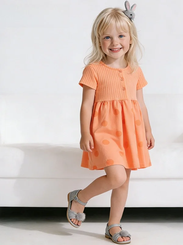 子供の半袖ラウンドネックドレス女の赤ちゃんのプリンセスドレス夏のファッション新スタイル綿ソフト加工ピュアカラー