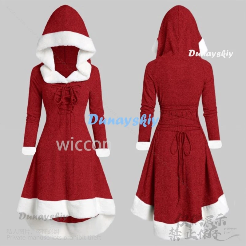 2024 Anime Abiti natalizi Inverno Furcollar Lolita Abbigliamento sexy Abito caldo con cappuccio per la festa di Halloween Cosplay Ragazze personalizzate