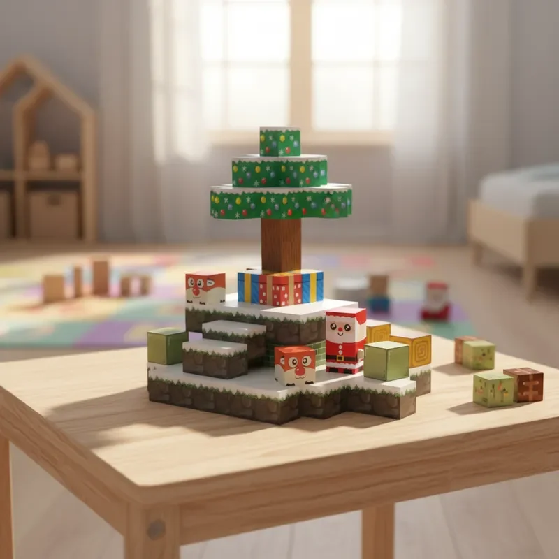 54ピース マグネットブロックセット クリスマスツリー サンタクロース 3Dパズル STEM教育玩具 ホリデーギフトボックス