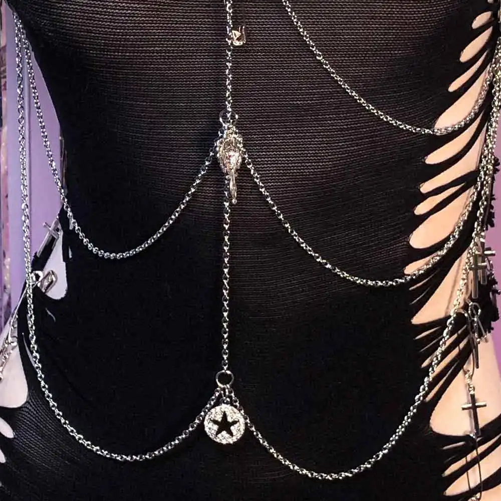 DIY Kawaii Totenkopf Grunge Punk Rock Y2K TOPS Harajuku Emo Pin Kette Eco Goth Teen Gothic Kleid E-Girls 90er Jahre Handgemacht