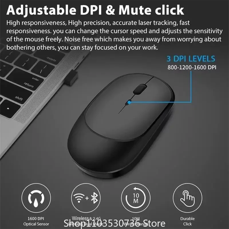 Voor Xiaomi draadloze muis Bluetooth USB stille muizen Verstelbare DPI Ergonomisch ontwerp Oplaadbare gamingmuis voor Xiaomi-tablet