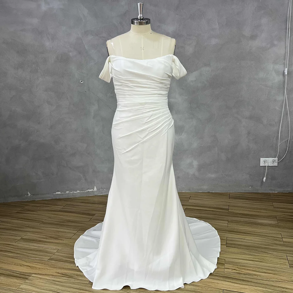 Yunshang Elegant Mermaid Wedding Dresses Off The Shoulder Scoop Collar Open Back Crepe Bridal Gown Vestidos De Novia Customized