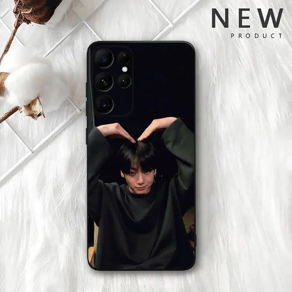 حافظة هاتف كوريا J-Jung-kook Kpop لهاتف سامسونج S 25,24,23,22,30,21,10,9,Ultra,Plus,Lite,FE,4,5G حافظة ناعمة سوداء