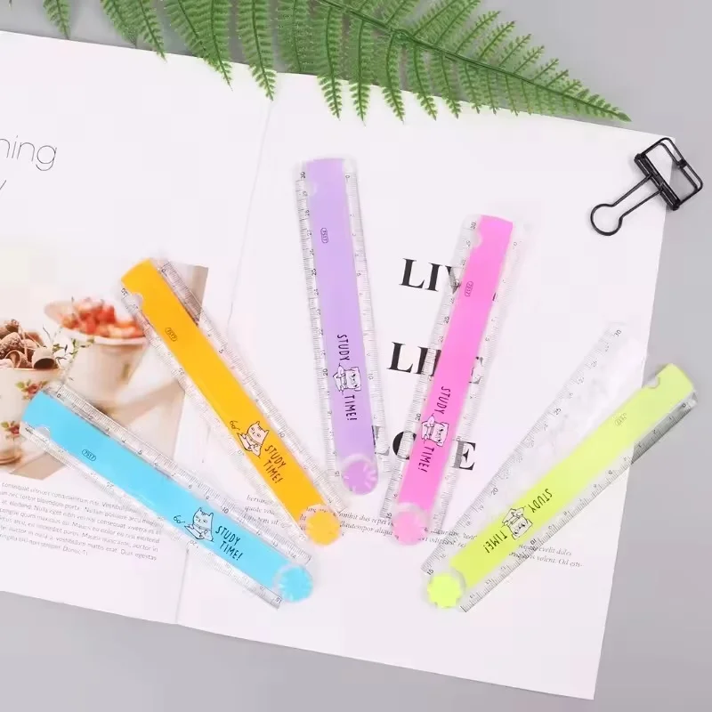 1Pcs 30Cm Plastic Material Transparent Ruler Student Stationery Supplies Portable Tools Geometric Shape Folding Ruler