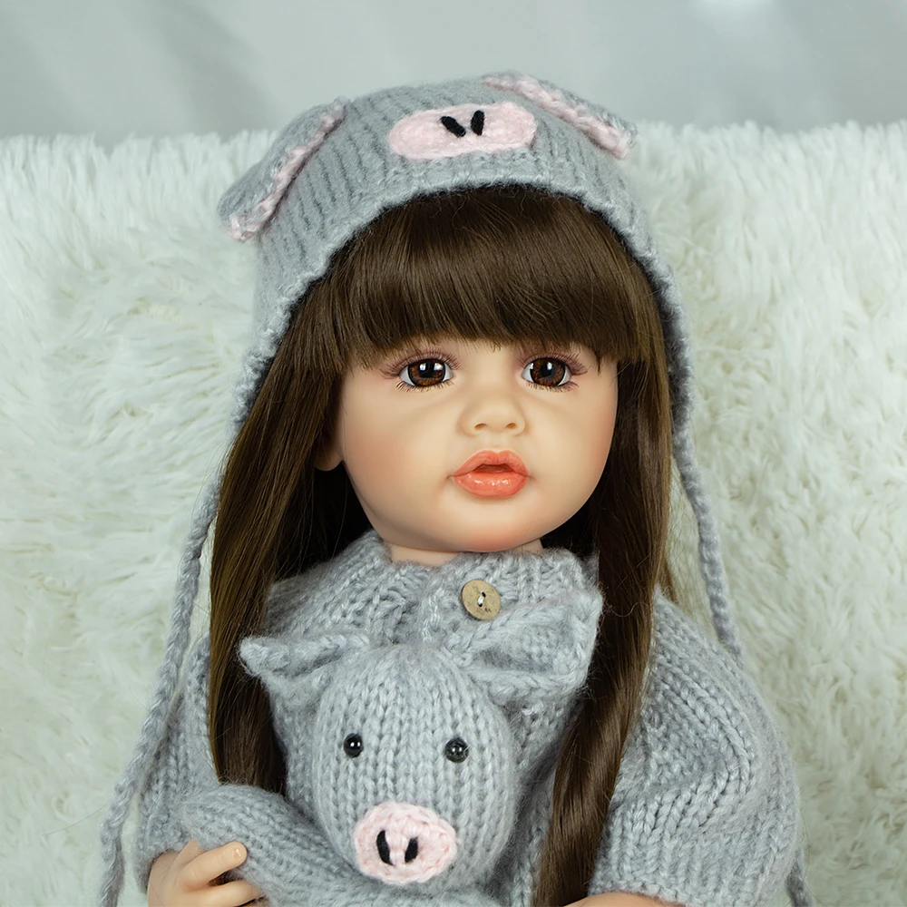 

New Arrive 22 Inch Reborn Baby Doll Grey Piglet Suit Reborn Baby Girl Toys Birthday and Children's Day Gift