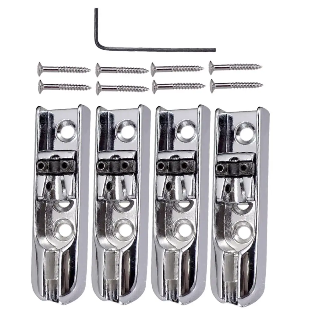 A Set Of 4 Pcs Single Individual Bridge Guitar Bass Single Bridge with 8 pcs Screws for 4 String Bass Guitar