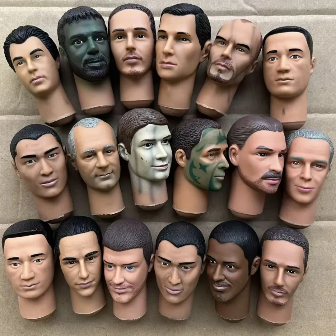 Cabezas de muñeca soldado masculino a escala 1/6 con cara rara, figura coleccionable para hacer muñecas DIY, cabezas de soldado de cuello largo