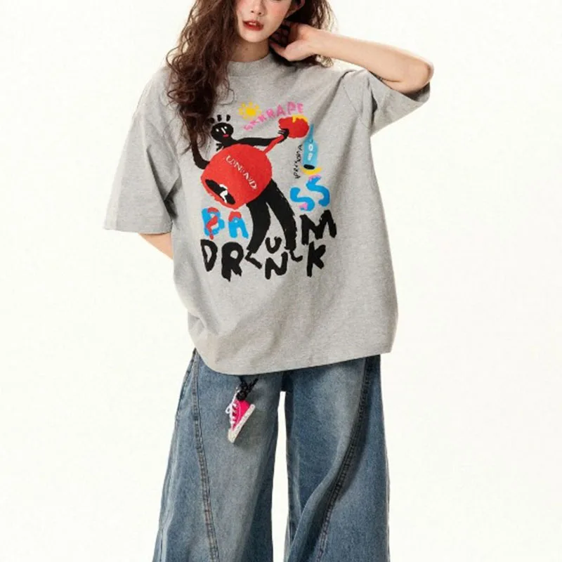 Summer New Loose Korean Style Trendy Short-sleeved Trendy Interesting Printed Short-sleeved T-shirt Women