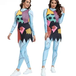 Halloween Anime Cosplay Set para Mulheres, Fright Night Sally, Vestido de Festa, Desempenho Extravagante, Bodysuit Zentai, Filme Anime, Natal