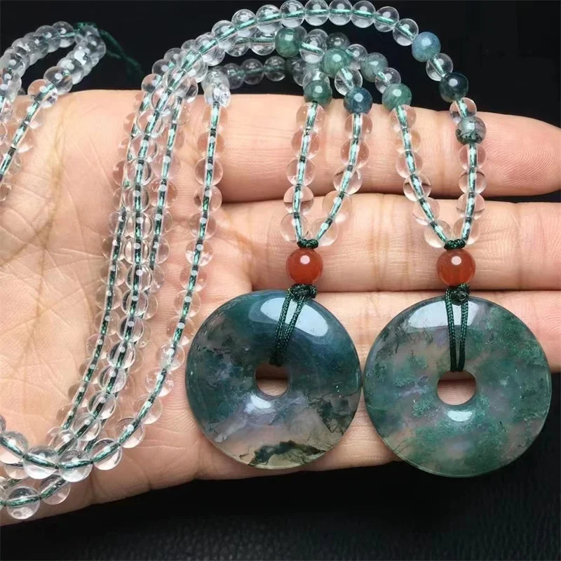 Natural Clear Quartz Bead Chain Moss Agate Pendant Fashion Women Healing Jewelry Gemstone Crystal Charm Choker Necklace