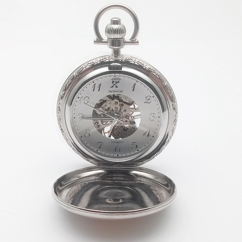 Luxury Skeleton Mechanical Movement Pocket Watch Oem Wristwatch Silver Quartz Mechanical Tourbillon Pocket Watch