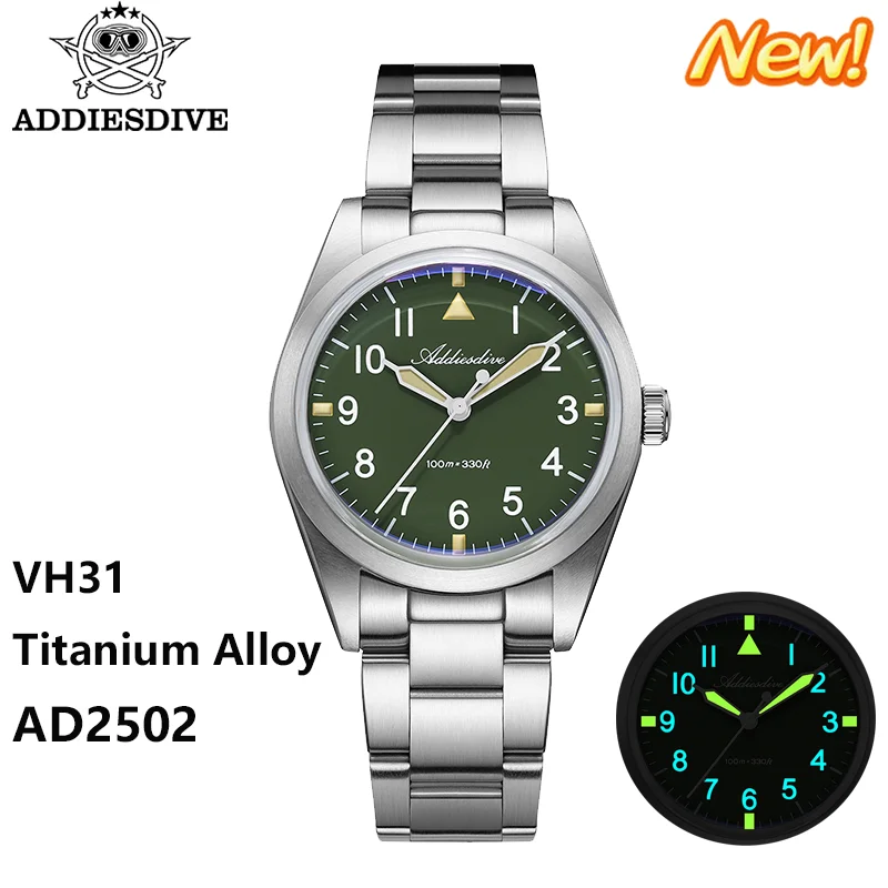 

ADDIESDIVE Titanium Alloy Watches For Men VH31 Quartz Sweep Seconds Waterproof 100M Luminous Luxury Wristwatch Reloj Hombre