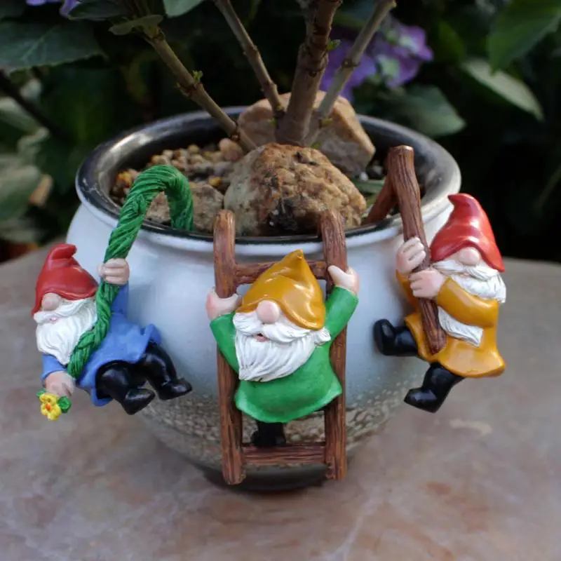 Mini Cute Dwarf Figurines Fairy Garden Elf Tree Climbing Gnomes Sculpture Flowerpot Decorations For Outdoor Garden Lawn Decor
