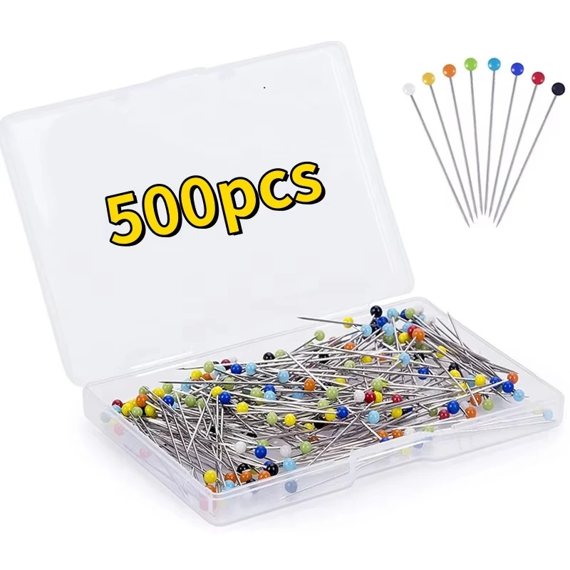

500pcs 38mm Multicolor Glass Head Straight Pins Dressmaker Pins for Fixing Sewing Markers DIY Crafts