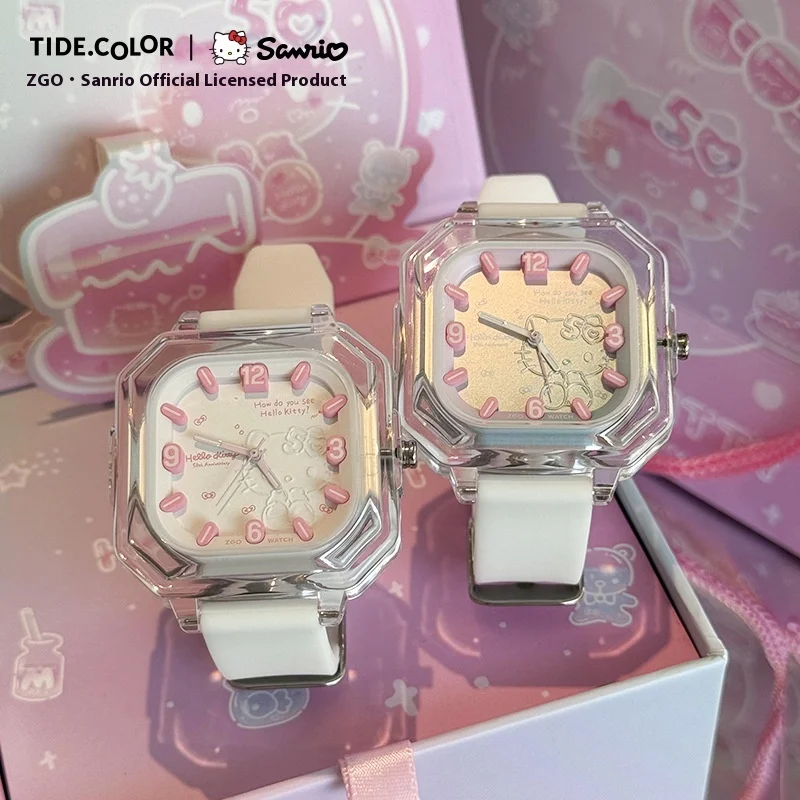 

Студенческие часы Hello Kitty для девочек, маленькие квадратные часы Sanrio, водостойкие светящиеся кварцевые часы, рождественский подарок, игрушка