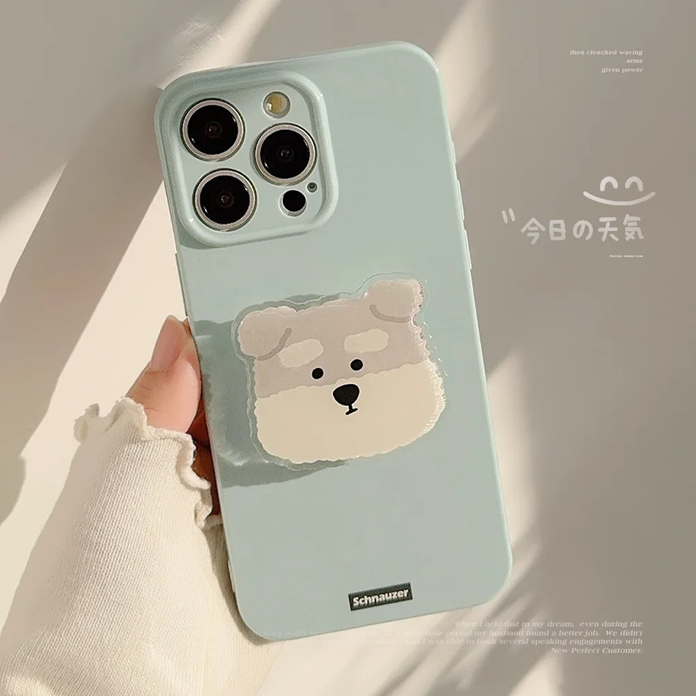 Koreanische niedliche Cartoon-Welpen-Halterung, einfarbig, weiche Handyhülle für iPhone 16, 15, 14, 13, 12, 11, Pro Max, stoßfeste Schutzhülle