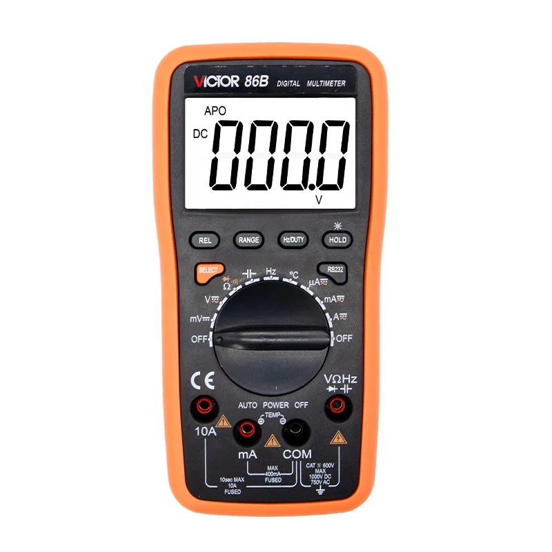 VICTOR 86B Handheld 3999 Counts LCD Auto Ranging Digital Multimeter With USB Interface 30MHz Frequency DC AC 1000V 10A Meters