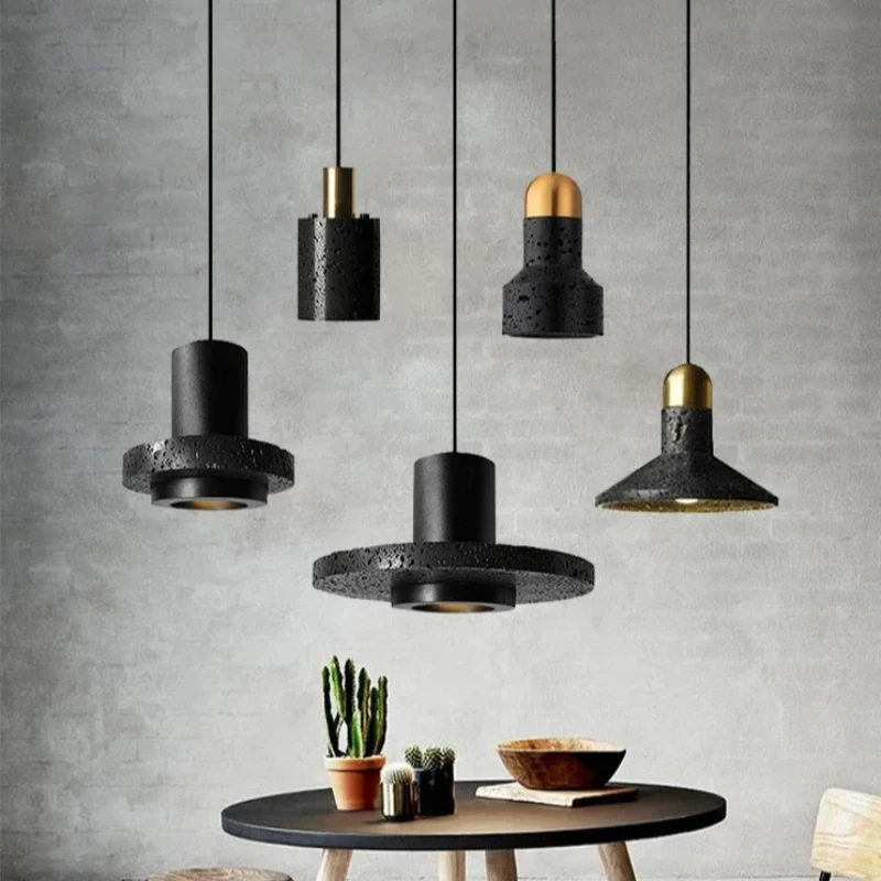 

Modern Industrial Style Postmodern Chandelier High End Black Art Travertine Cement Terrazzo Pendant Lamp Unique Hat Shaped Light