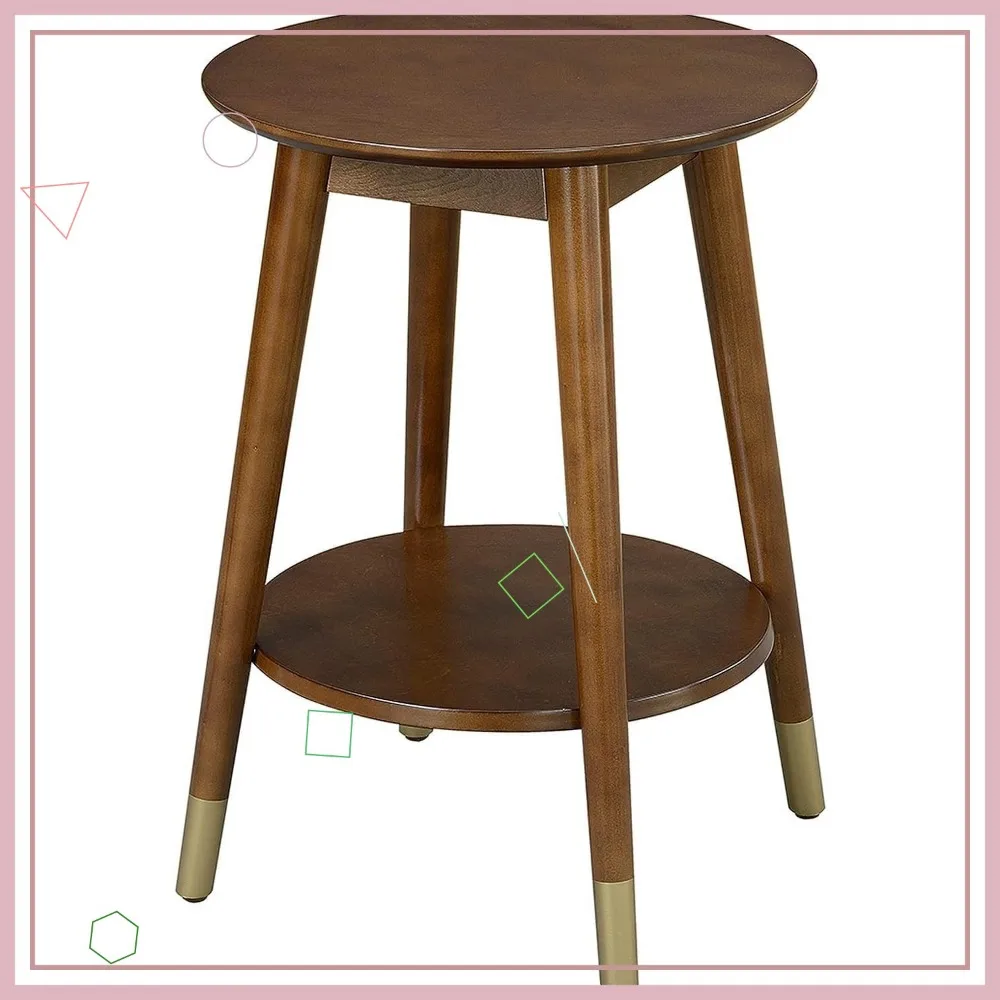 

Mid Century Round End Table with Bottom Shelf, Espresso Finish, 18x18x24 Inches