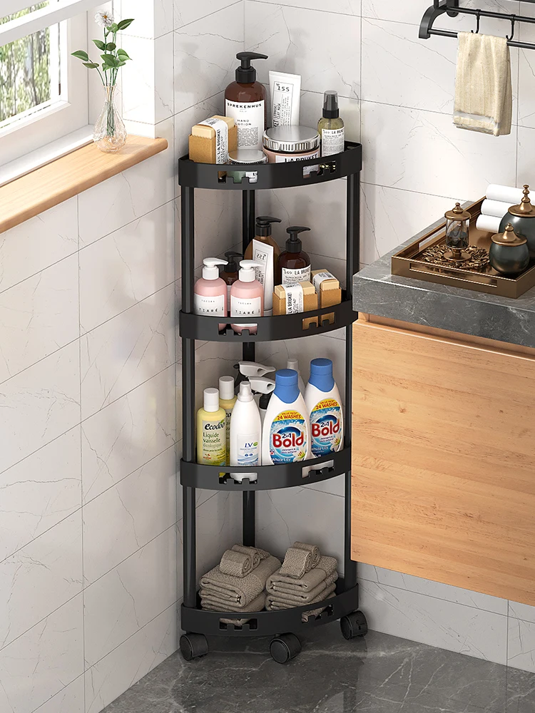 Bathroom Storage Rack Floor Home Bathroom Toilet Triangle Multi-Layer Mobile Storage Rack Kitchen Storage Rack