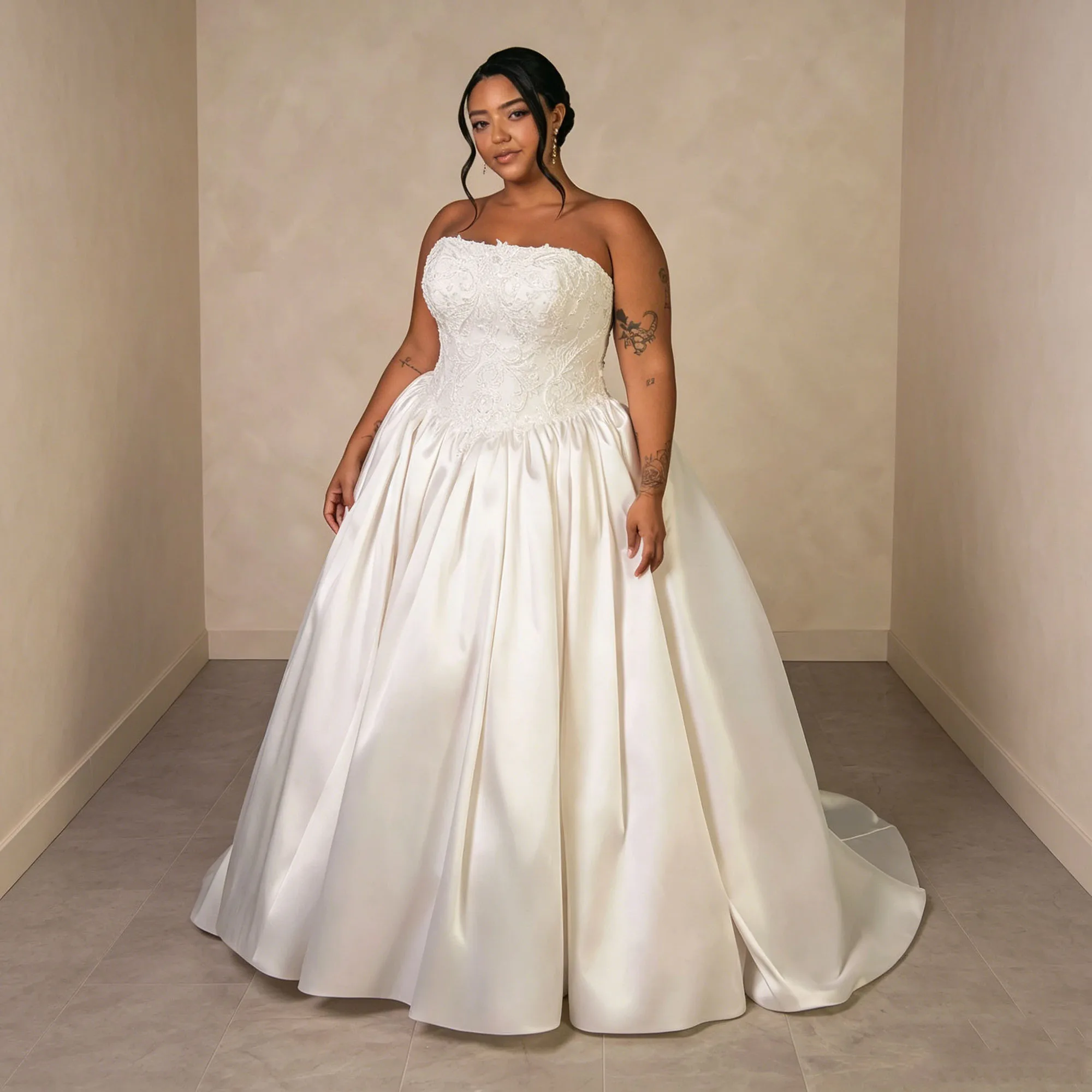 Plus Size Vintage Wedding Dresses Sleeveless Crystals Aplique Bride Gowns Sleeveless Satin Ball Gown Vestido De Novia Customized