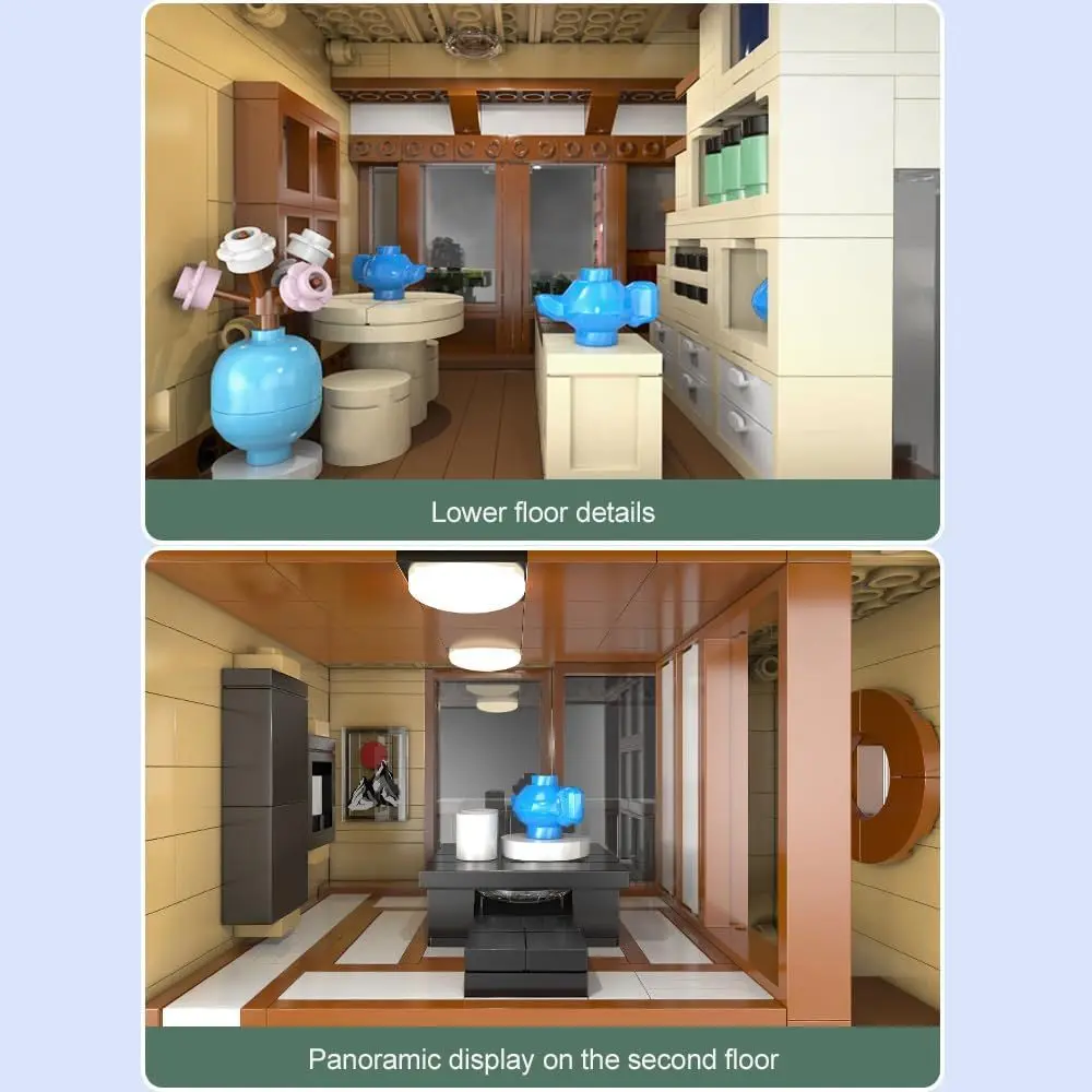 Kit de construcción de casa de té de estilo japonés, juego de ladrillos modulares de 1200 piezas con luces, regalo ideal para todas las edades