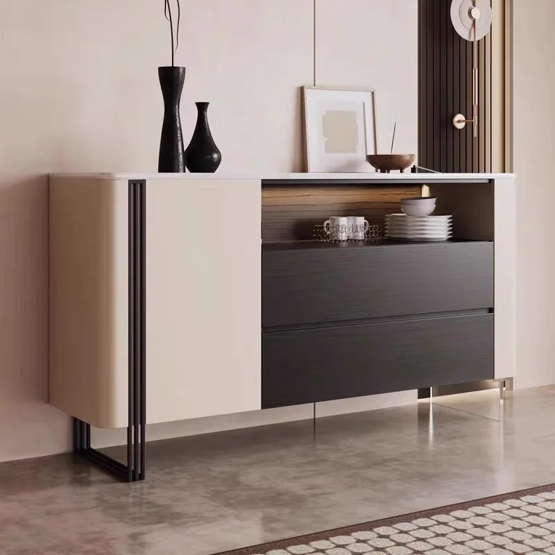 

Side cabinet Italian natural marble modern simple luxury stone entrance cabinet solid wood dining room living room wall locker