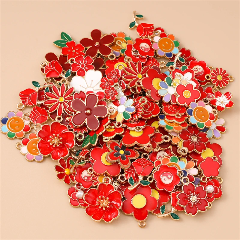 10/20 Stück Gemischte Zufällige Bunte Emaille-Blumen-Anhänger für Schmuckherstellung Ohrringe Halsketten Armbänder DIY Bastelbedarf – Detail 6