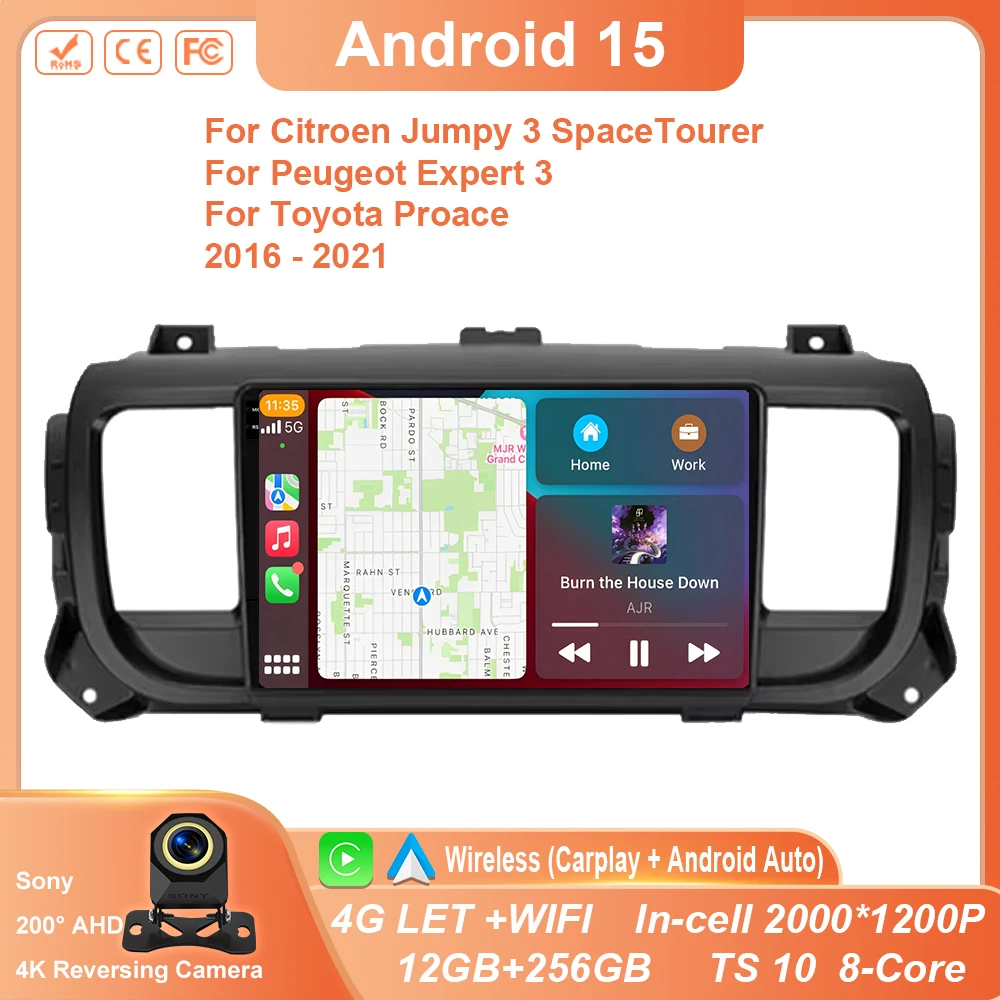 Android 15 For Citroen Jumpy 3 SpaceTourer For Peugeot Expert 3 For Toyota Proace 2016 - 2021 Android Car Video GPS Navigation