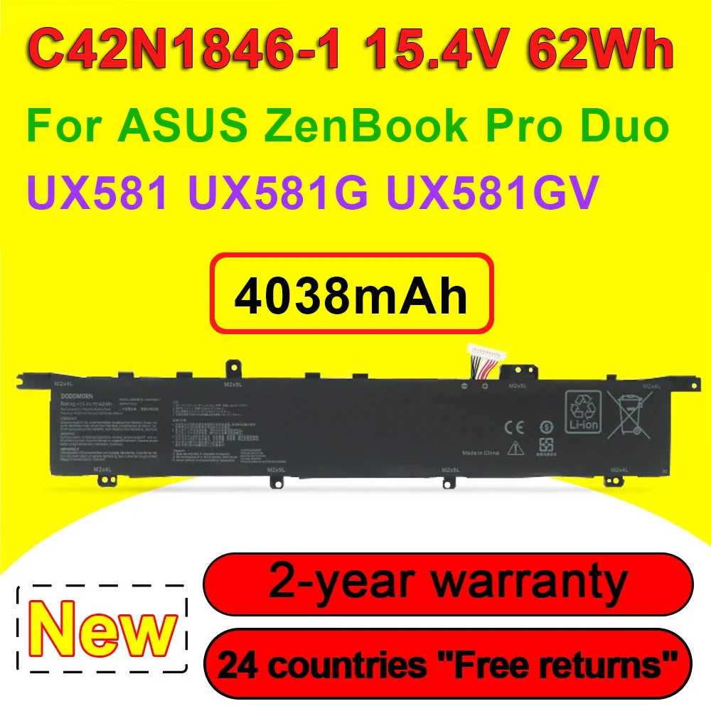 C42N1846-1 Laptop Battery For ASUS ZenBook Pro Duo UX581 UX581G UX581GV XB94T H2004T 4ICP5/41/75-2 0B200-03490000 15.4V 62Wh