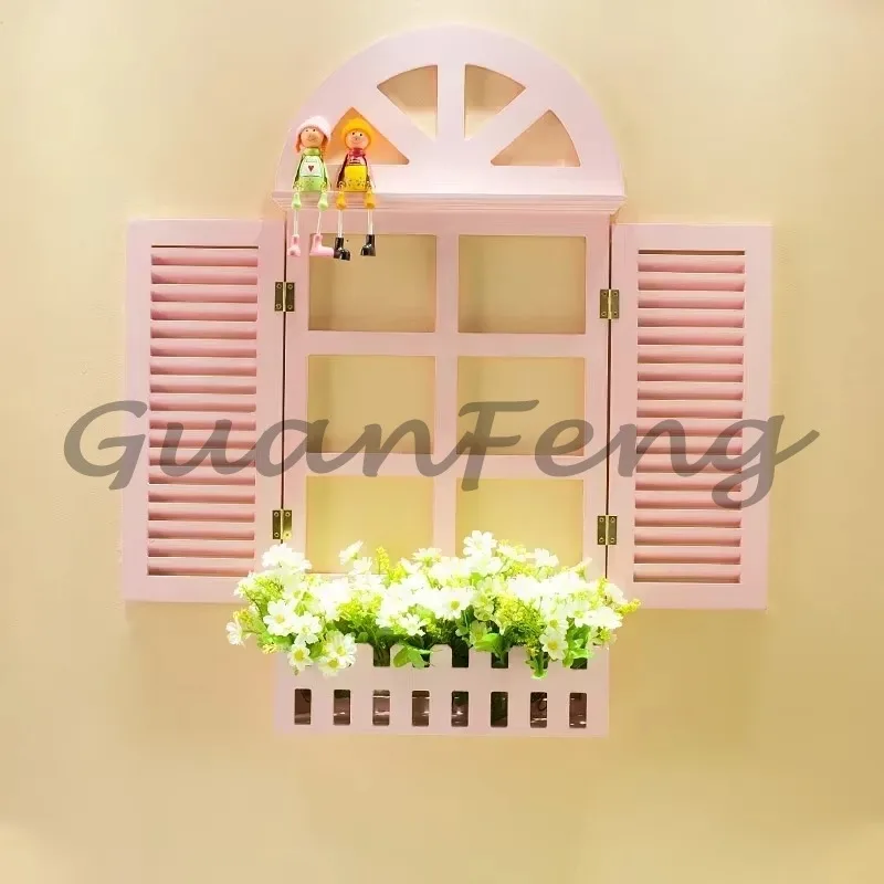 Markdown-Creative Simulation Windows Wall Decoration, Home Accessories, Wooden Retro European Style, Coffee Milk Tea Shop, Sale